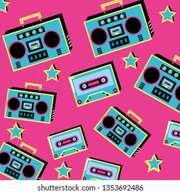 pattern radio with cassette of nineties retro
