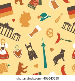 Pattern with raditional symbols of culture, architecture and cuisine of Germany