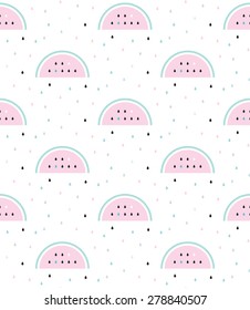 Pattern rain watermelon slice drop seed wallpaper umbrella vector