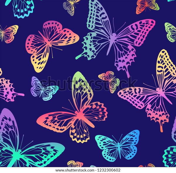 Pattern Rainbow Butterflies On Blue Background Stock Vector (Royalty ...