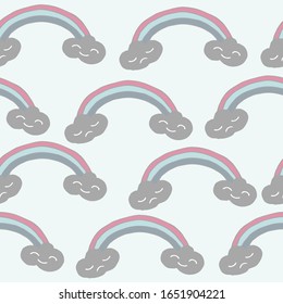 Patrón con arco iris con nubes. ilustración para niños, guardería. Para tela,textil. Fondo de la caricatura. Diseño de vectores