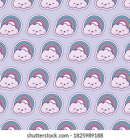 pattern with rainbow and clouds, patch style vector illustration design