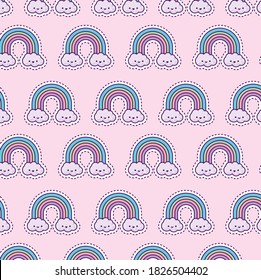 pattern with rainbow and clouds, patch style vector illustration design