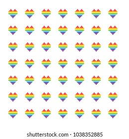 Pattern of rainbow hearts. (Pixel art).