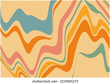 Pattern with rainbow retro waves. Flowing lines. Colorful vector wallpaper. Vector template. Vector psychedelic boho background. Illustration in the style of the 60s, 70s.