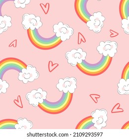 Pattern rainbow sticker on LGBT topic containing hearts and rainbows for congratulation with st Valentines day to be used on cards, banners, posters. Festive design. Gay pride concept