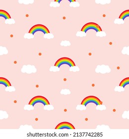 Pattern with rainbows and clouds. Vector graphics in cartoon flat style