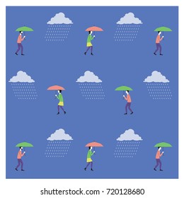 Pattern rainy day umbrella people vector illustration flat design