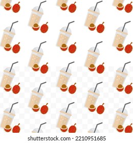 Pattern of Rambutan juice in transparent background with mini doodle (icons). Vector Illustration
