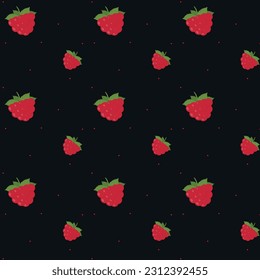 pattern with raspberries on a black background