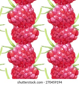Pattern of raspberry painted watercolor. Fruit pattern for menu and desserts, restaurants and cafes.