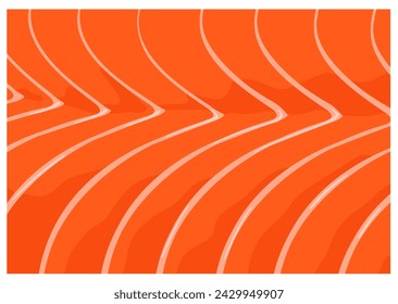 Muster von rohen frischen oder Gourmet geräucherten roten Forellenfilets ohne Haut, Makrohintergrund mit minimalen Kurvenlinien und abstrakte gestreifte Fleischstruktur Cartoon. Fischlachsstruktur
