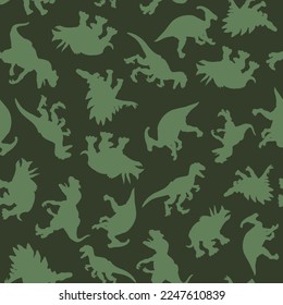 Pattern of realistic silhouettes of dinosaurs. Vector clipart
