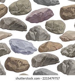 Pattern of realistic stones on a white background for printing and design. Vector illustration.