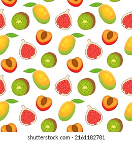 Pattern with realistic tropical and exotic fruits on white background. Perfect for card, invitation, poster, textile.