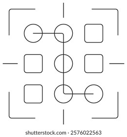 Pattern Recognition icon. Simple outline monochrome black vector pictogram with thin lines on a transparent background. Line thickness is editable