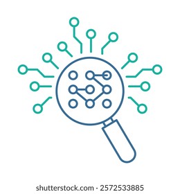 Pattern Recognition – Magnifying Glass with Nodes Representing Data Analysis and AI Insights