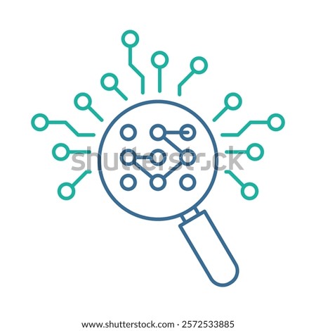 Pattern Recognition – Magnifying Glass with Nodes Representing Data Analysis and AI Insights