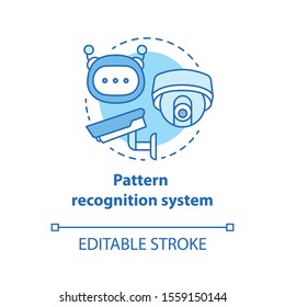 Pattern recognition system blue concept icon. Robotic surveillance idea thin line illustration. Cctv cameras. Special futuristic electronics. Vector isolated outline drawing. Editable stroke