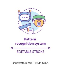 Pattern recognition system concept icon. Robotic surveillance idea thin line illustration. Innovative cctv cameras. Special futuristic electronics. Vector isolated outline drawing. Editable stroke