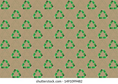 Pattern of recycle sign and recycling outline on brown backgroud as wallpaper. Symbol of recycle green concept, save enviroment vector illustration.