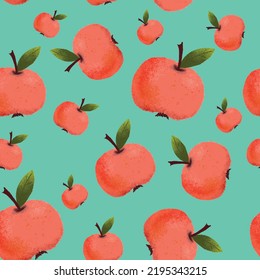 pattern of red apples hand-painted with paints