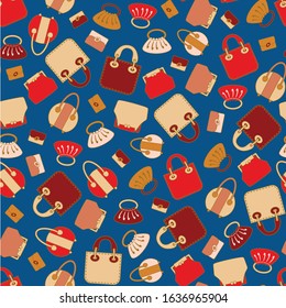pattern red bags, briefeases and clutches 
on a blue background