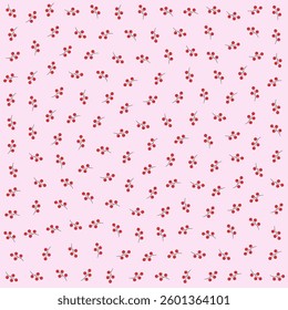 a pattern of red berries on a pink background
