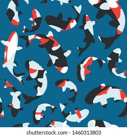Pattern with red blue fish. Colourful vector illustration for wallpapers, cards, prints, kids, textile, wrapping paper
