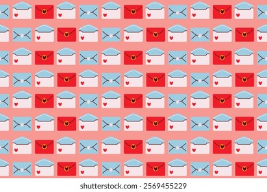 Pattern of Red and Blue Love Letters on a Pastel Background