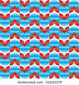 Pattern with red and blue stylized flowers relief effect