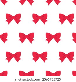 Pattern of red bows. Valentine's Day. Vector illustration in flat style.