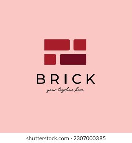 pattern red brick logo construction flat vector emblem design illustration