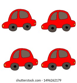  pattern of a red car on a white background. For textile, packaging, box, cardboard, packaging paper. 
Cartoon style. Vector