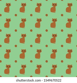 pattern with red cat on a green background