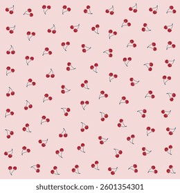 a pattern of red cherries on a pink background