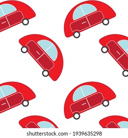 pattern red children's car in retro style on a white background