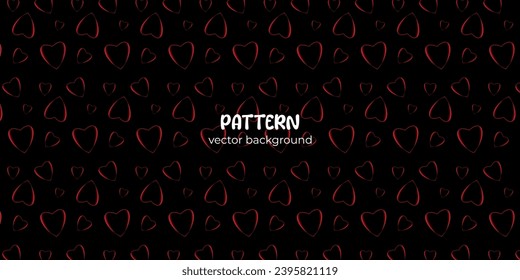 Pattern with red contour hearts, background for posters, stories, product advertisements, booklets, leaflets