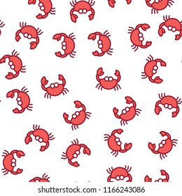 Pattern red crab on white background. Cute sea crab seamless pattern. Marine life and animals concept. Sea underwater animal