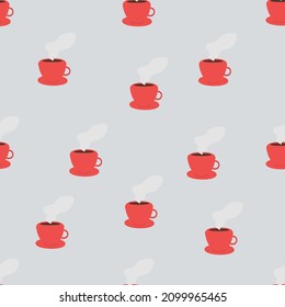 Pattern of red cups with tea. Minimalist pattern with nice colors. Vector illustration.