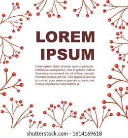 Pattern of red currant berries on branch without leaves flat vector illustration on white background advertising flyer design