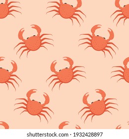 Pattern with red cute crabs. Vector illustration. 