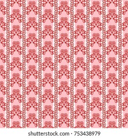 pattern of red decorative elements on pink in a white stripe background