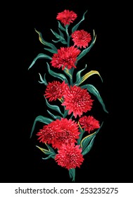 pattern of red flowers on a black background