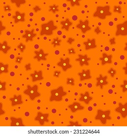 Pattern red flowers on a yellow background with red dots