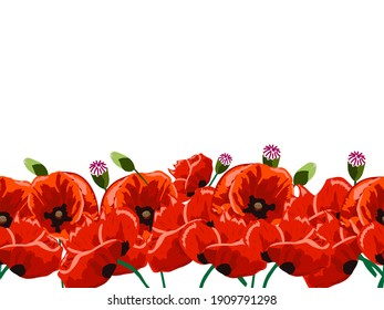 Pattern of red flowers poppies. Beautiful background for design of cards and invitations.