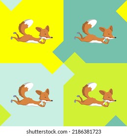 A pattern of a red fox lying with closed eyes on a bright yellow-green background.