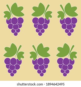 Patrón con racimo de uva roja. Bayas maduras aisladas sobre fondo amarillo. Cosecha veraniega de frutos ecológicos naturales