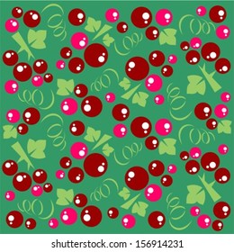 Pattern with red grapes silhouette on a green background.