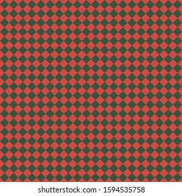 Pattern of red and green rhombuses. Diagonal checkered background. Diagonal Chess pattern. Argyle plaid. Seamless fabric texture. Vector illustration